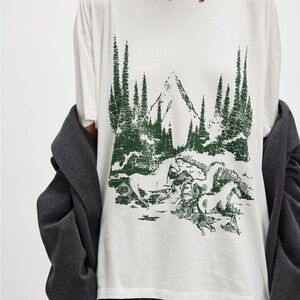 Free People White and Green Graphic Tee